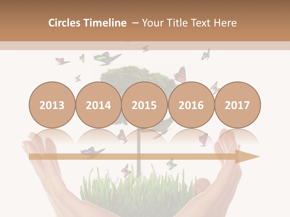 Two Hands Holding A Tree With Butterflies Flying Around It PowerPoint Template