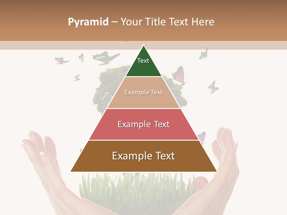 Two Hands Holding A Tree With Butterflies Flying Around It PowerPoint Template