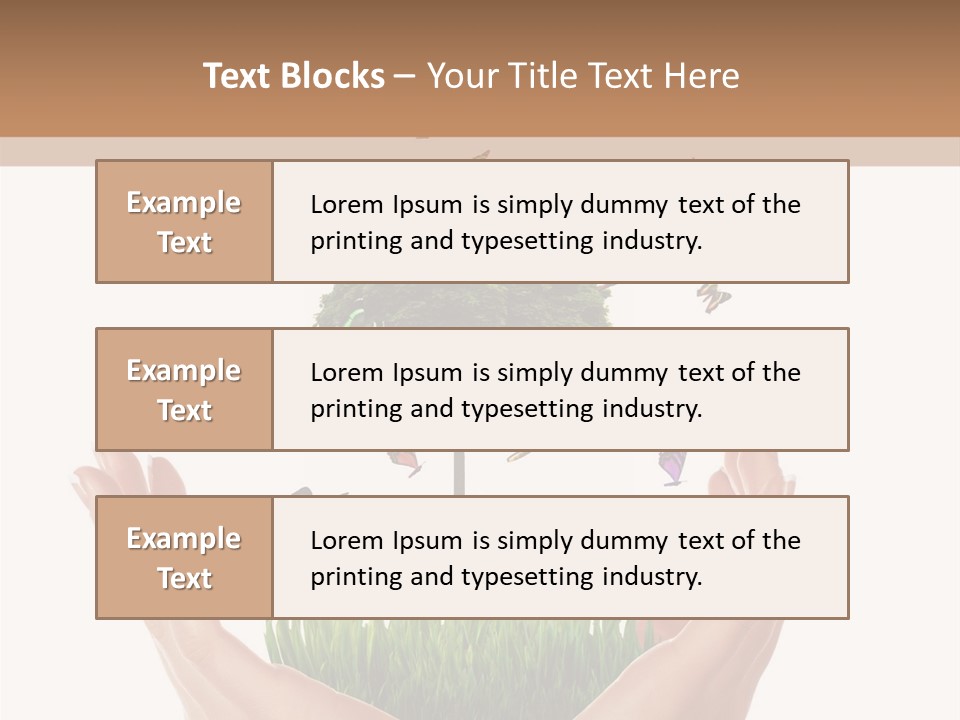 Two Hands Holding A Tree With Butterflies Flying Around It PowerPoint Template