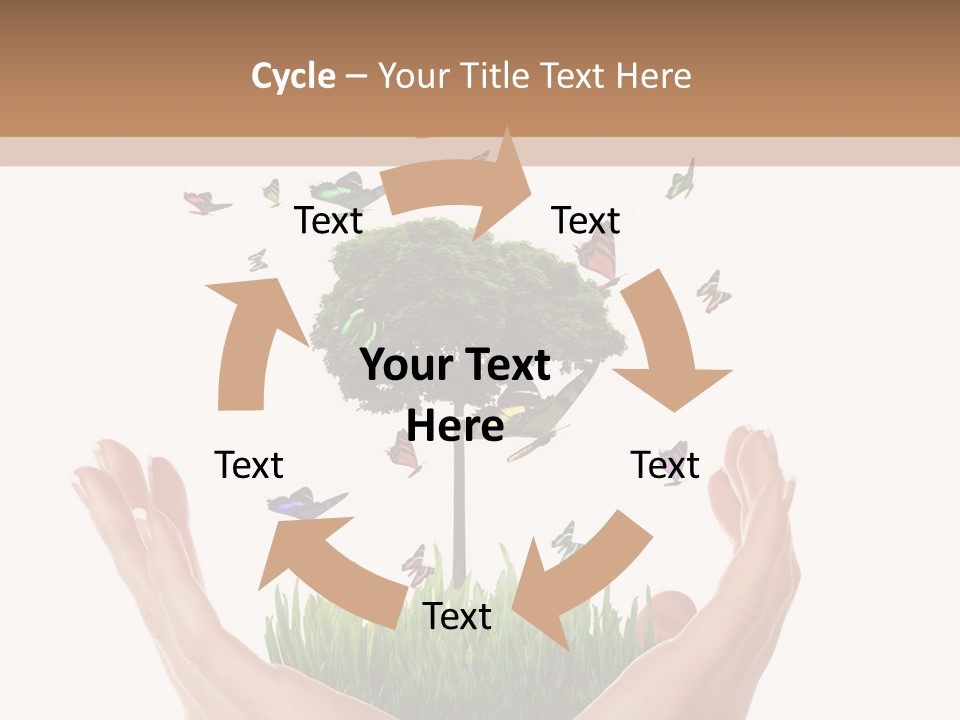 Two Hands Holding A Tree With Butterflies Flying Around It PowerPoint Template