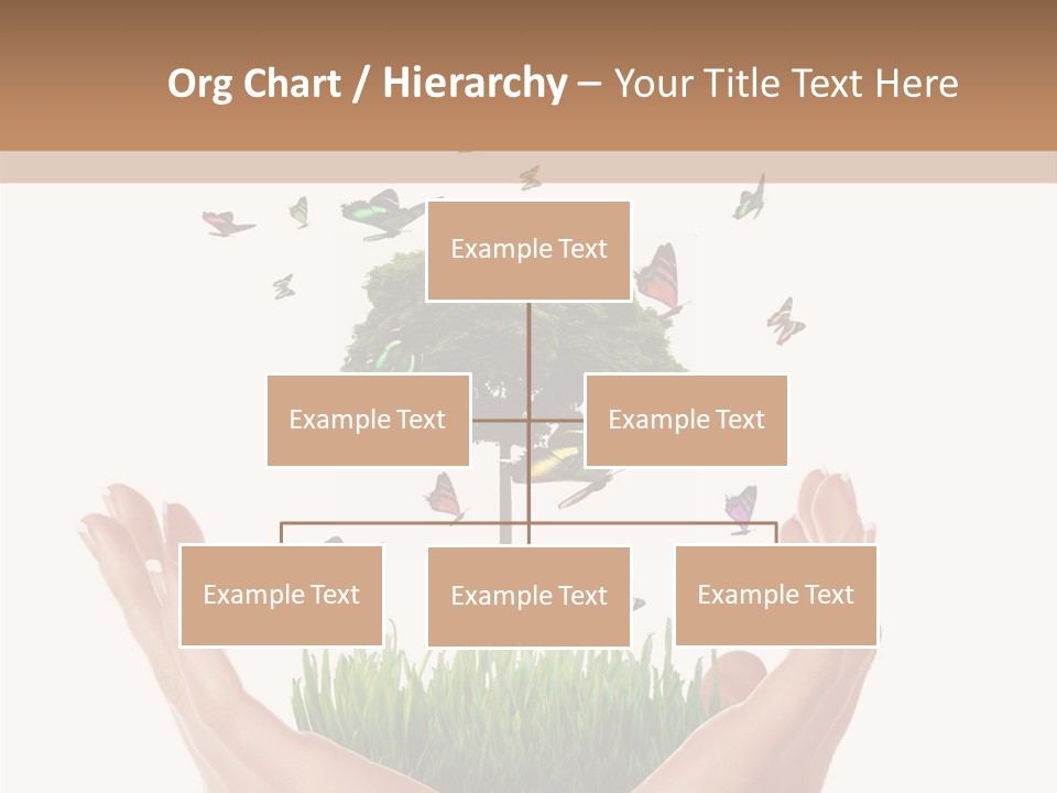 Two Hands Holding A Tree With Butterflies Flying Around It PowerPoint Template
