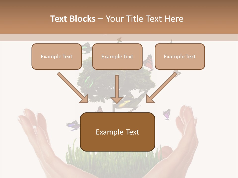 Two Hands Holding A Tree With Butterflies Flying Around It PowerPoint Template