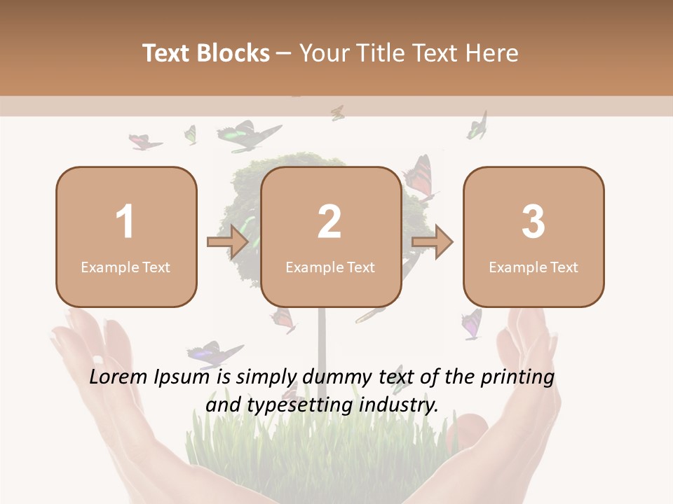 Two Hands Holding A Tree With Butterflies Flying Around It PowerPoint Template
