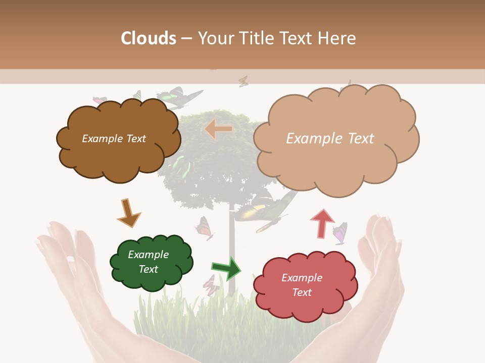 Two Hands Holding A Tree With Butterflies Flying Around It PowerPoint Template