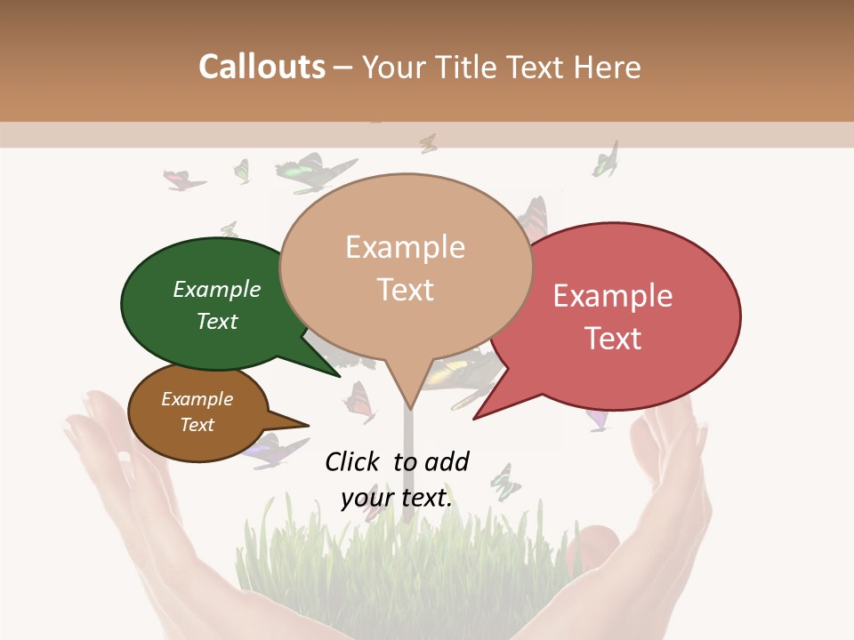 Two Hands Holding A Tree With Butterflies Flying Around It PowerPoint Template