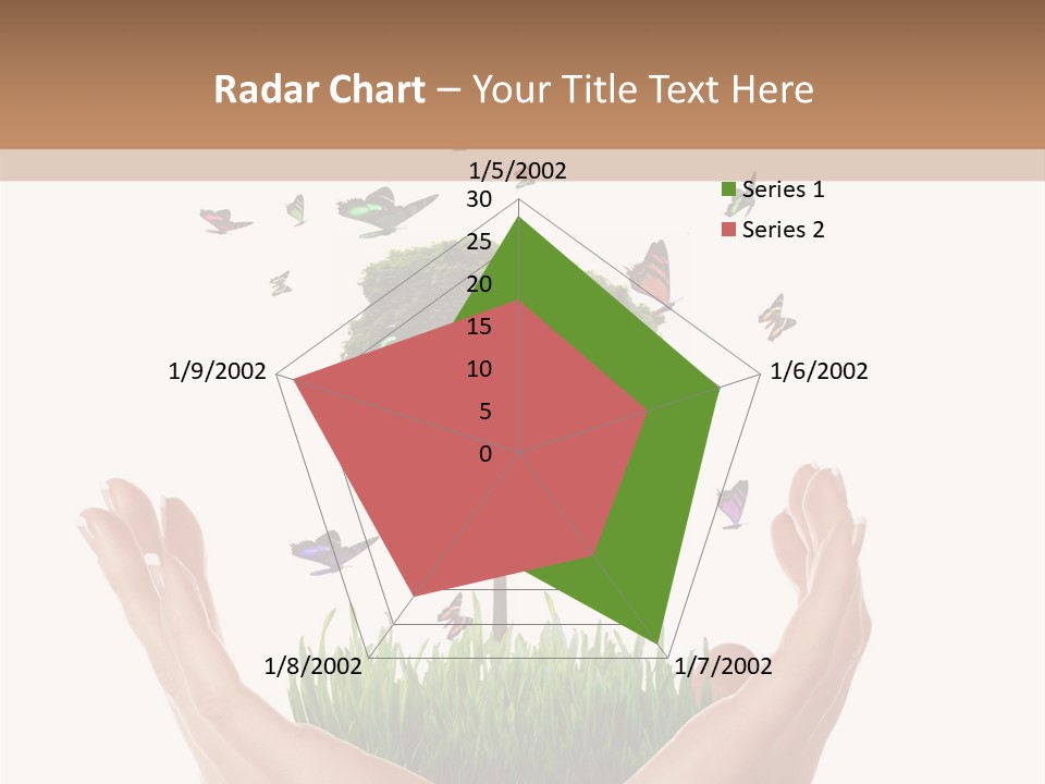 Two Hands Holding A Tree With Butterflies Flying Around It PowerPoint Template