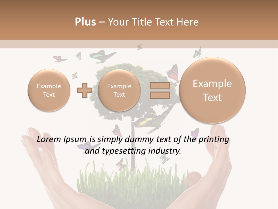 Two Hands Holding A Tree With Butterflies Flying Around It PowerPoint Template
