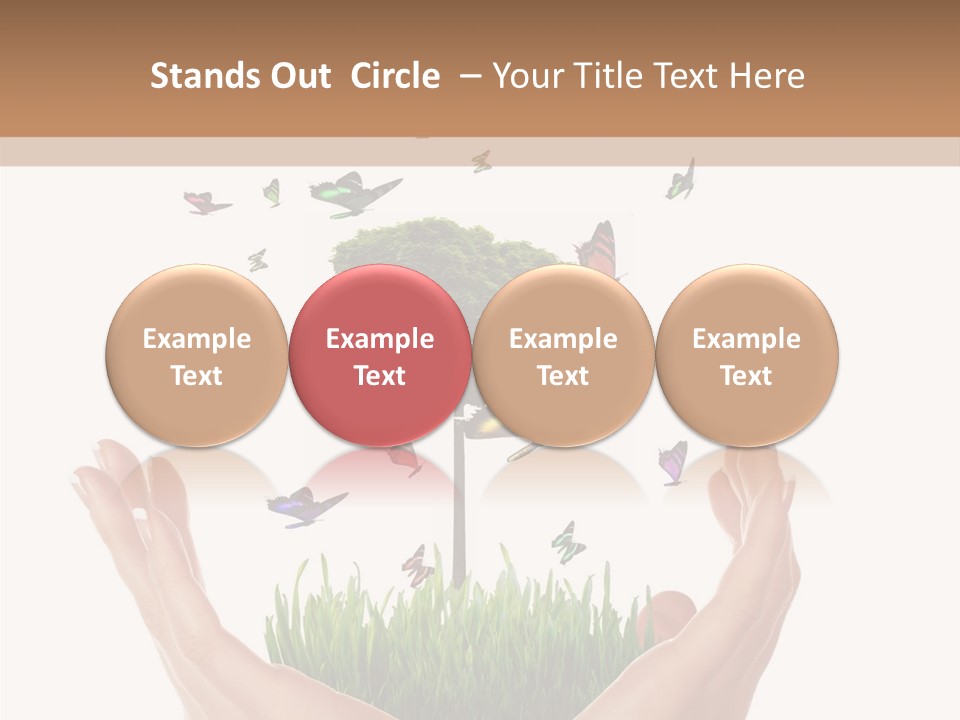 Two Hands Holding A Tree With Butterflies Flying Around It PowerPoint Template