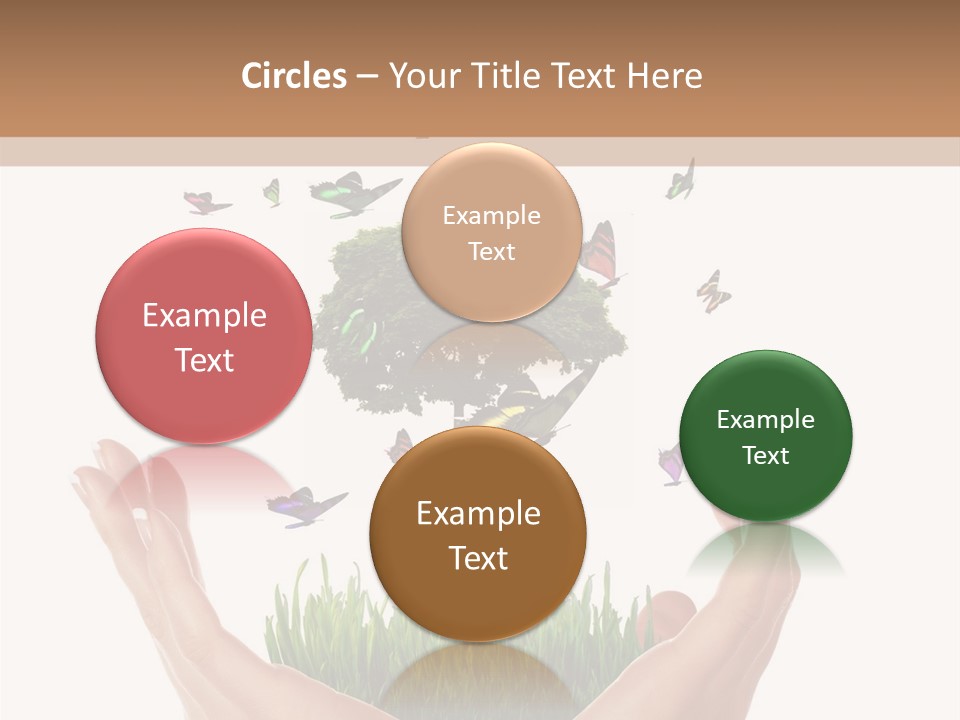 Two Hands Holding A Tree With Butterflies Flying Around It PowerPoint Template