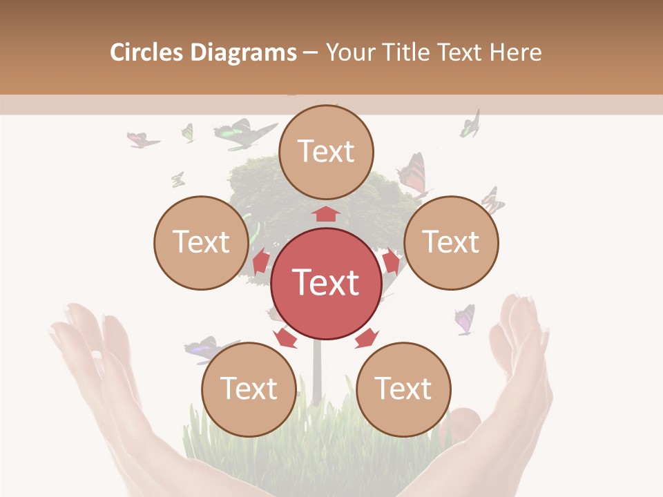 Two Hands Holding A Tree With Butterflies Flying Around It PowerPoint Template