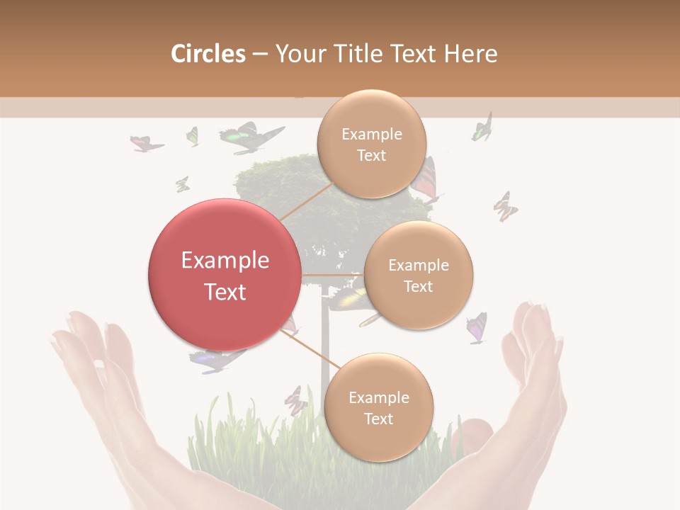 Two Hands Holding A Tree With Butterflies Flying Around It PowerPoint Template