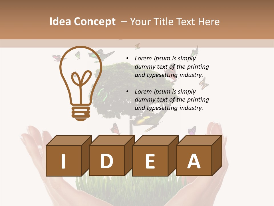 Two Hands Holding A Tree With Butterflies Flying Around It PowerPoint Template