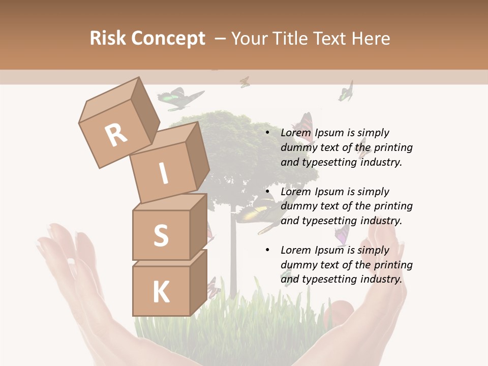 Two Hands Holding A Tree With Butterflies Flying Around It PowerPoint Template