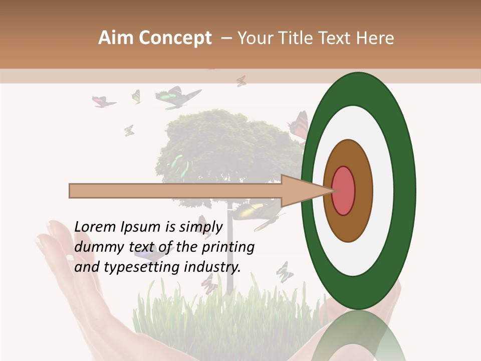 Two Hands Holding A Tree With Butterflies Flying Around It PowerPoint Template