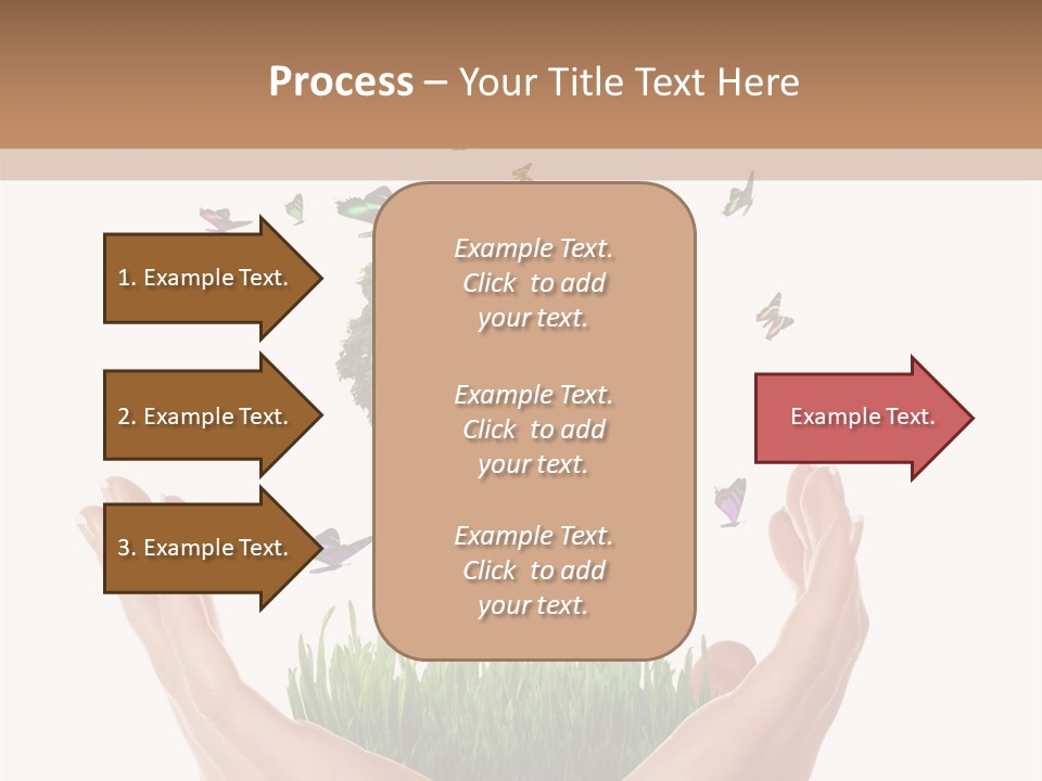 Two Hands Holding A Tree With Butterflies Flying Around It PowerPoint Template