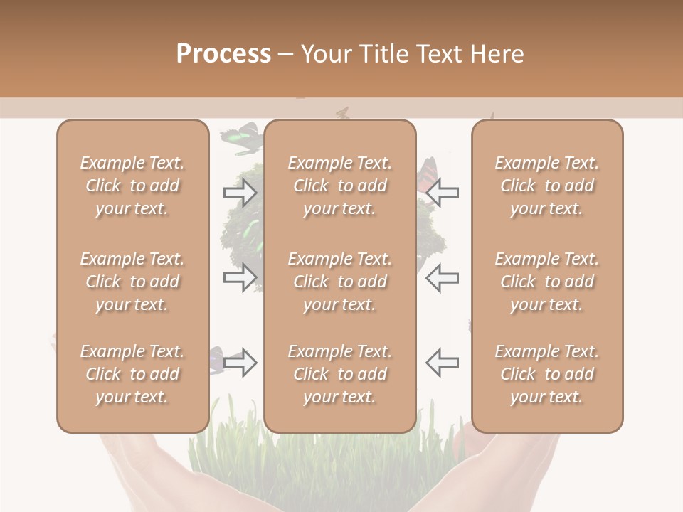 Two Hands Holding A Tree With Butterflies Flying Around It PowerPoint Template