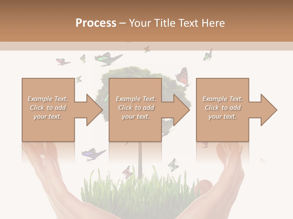 Two Hands Holding A Tree With Butterflies Flying Around It PowerPoint Template
