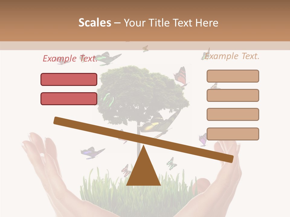 Two Hands Holding A Tree With Butterflies Flying Around It PowerPoint Template