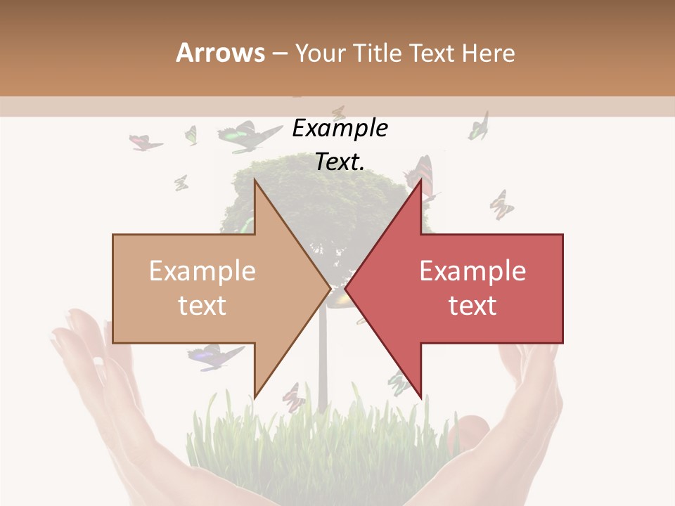 Two Hands Holding A Tree With Butterflies Flying Around It PowerPoint Template