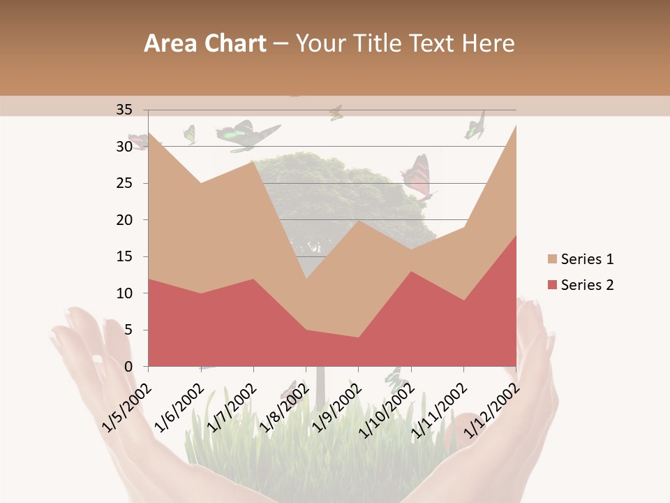 Two Hands Holding A Tree With Butterflies Flying Around It PowerPoint Template