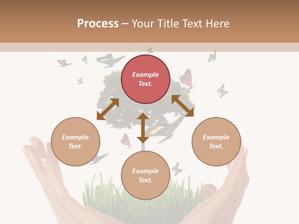 Two Hands Holding A Tree With Butterflies Flying Around It PowerPoint Template