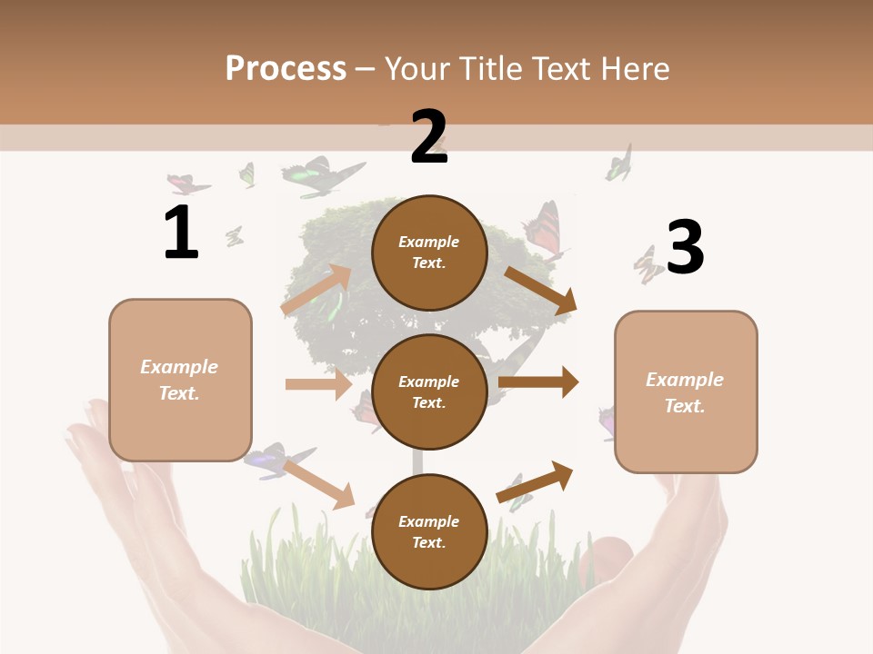 Two Hands Holding A Tree With Butterflies Flying Around It PowerPoint Template