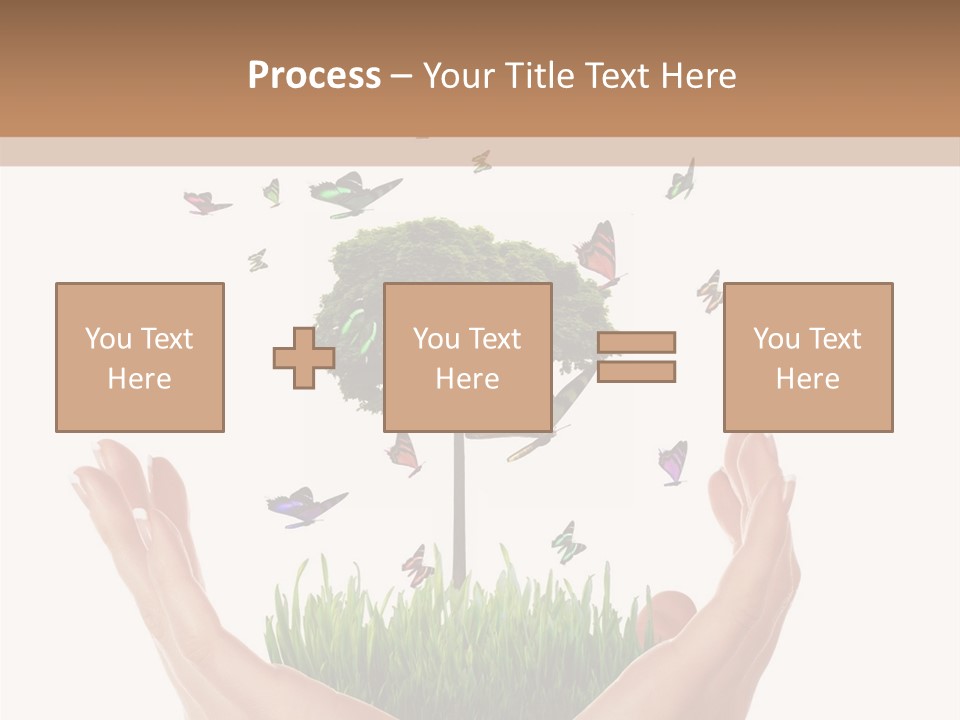 Two Hands Holding A Tree With Butterflies Flying Around It PowerPoint Template