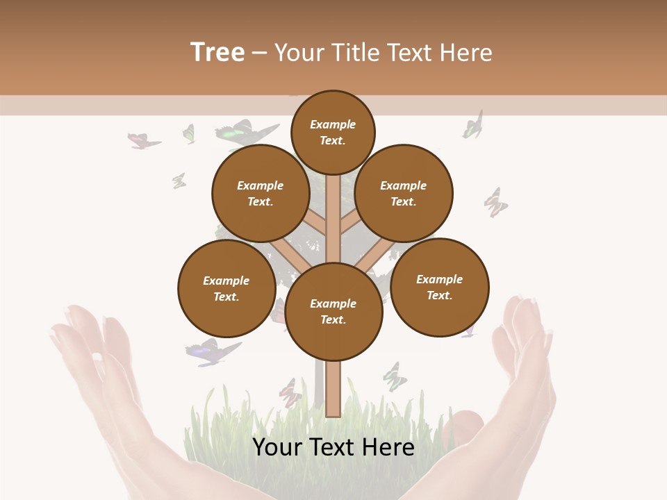 Two Hands Holding A Tree With Butterflies Flying Around It PowerPoint Template