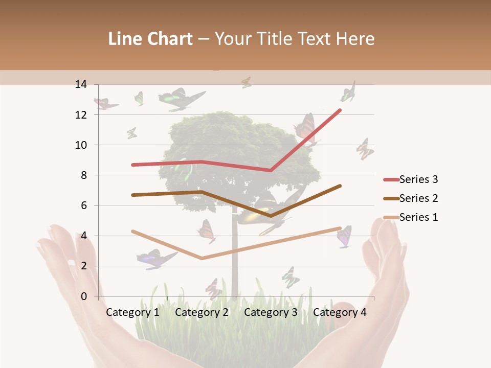 Two Hands Holding A Tree With Butterflies Flying Around It PowerPoint Template