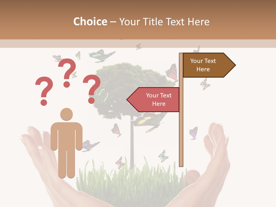 Two Hands Holding A Tree With Butterflies Flying Around It PowerPoint Template