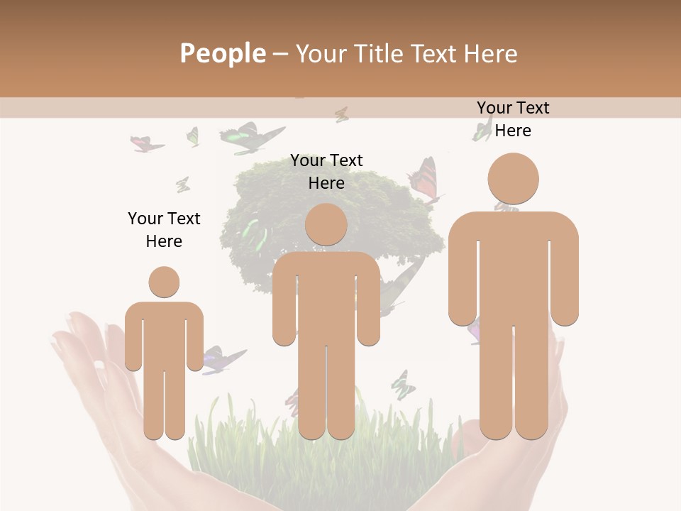 Two Hands Holding A Tree With Butterflies Flying Around It PowerPoint Template
