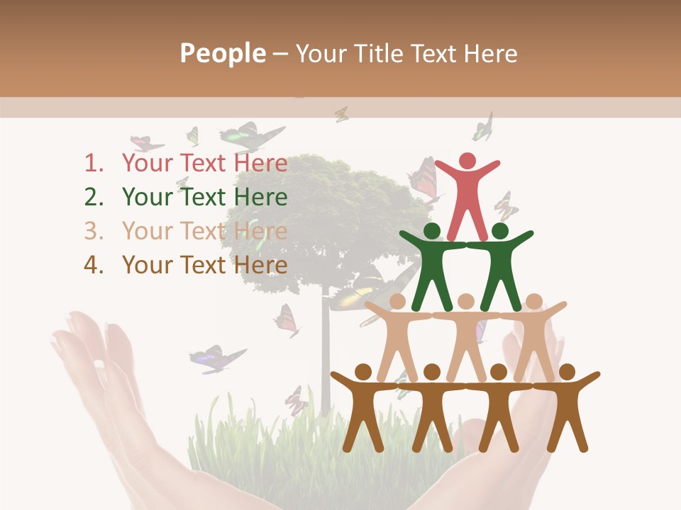 Two Hands Holding A Tree With Butterflies Flying Around It PowerPoint Template