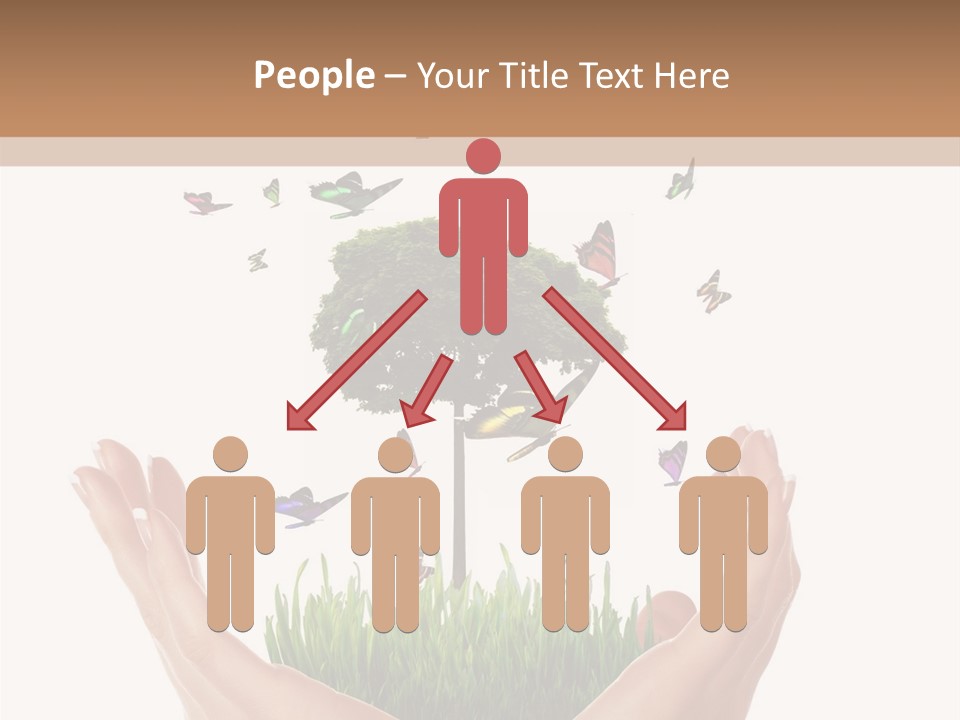 Two Hands Holding A Tree With Butterflies Flying Around It PowerPoint Template