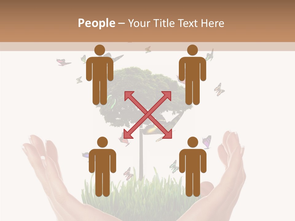 Two Hands Holding A Tree With Butterflies Flying Around It PowerPoint Template