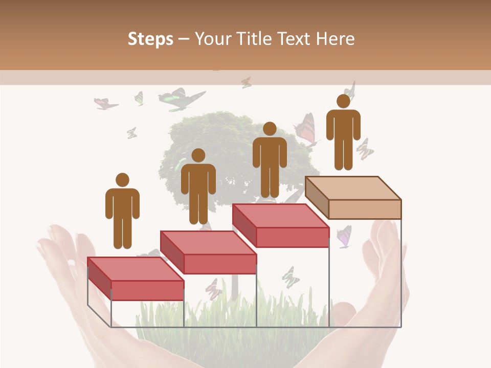 Two Hands Holding A Tree With Butterflies Flying Around It PowerPoint Template