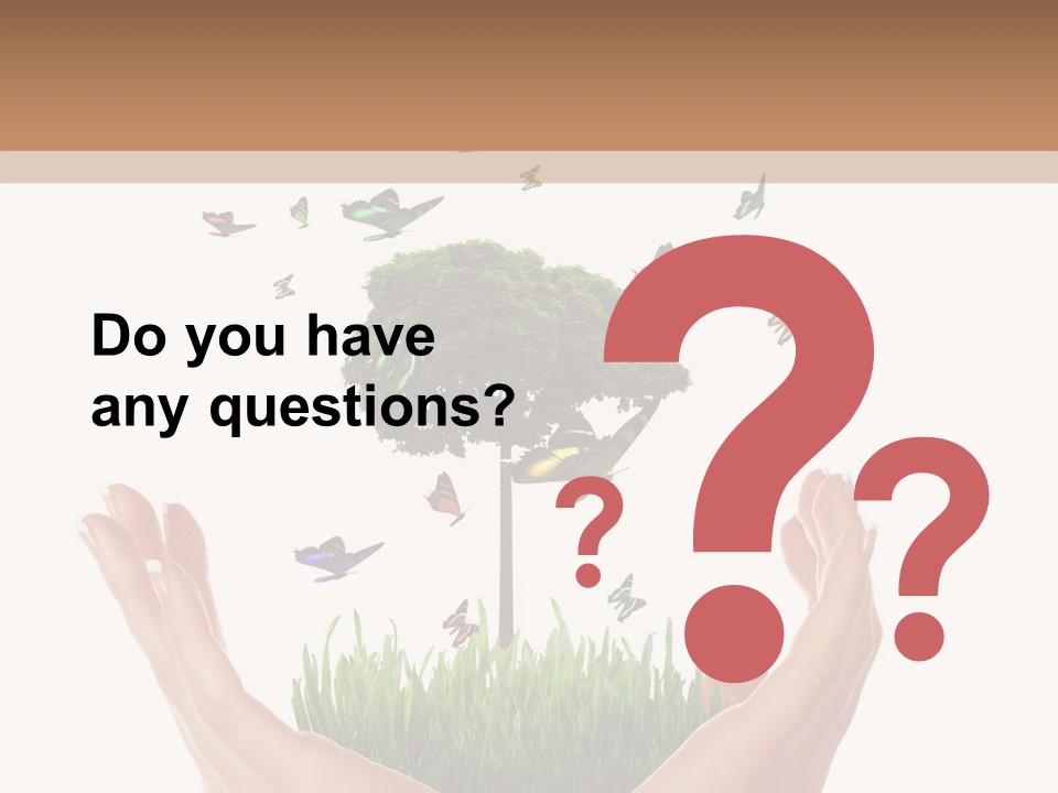 Two Hands Holding A Tree With Butterflies Flying Around It PowerPoint Template