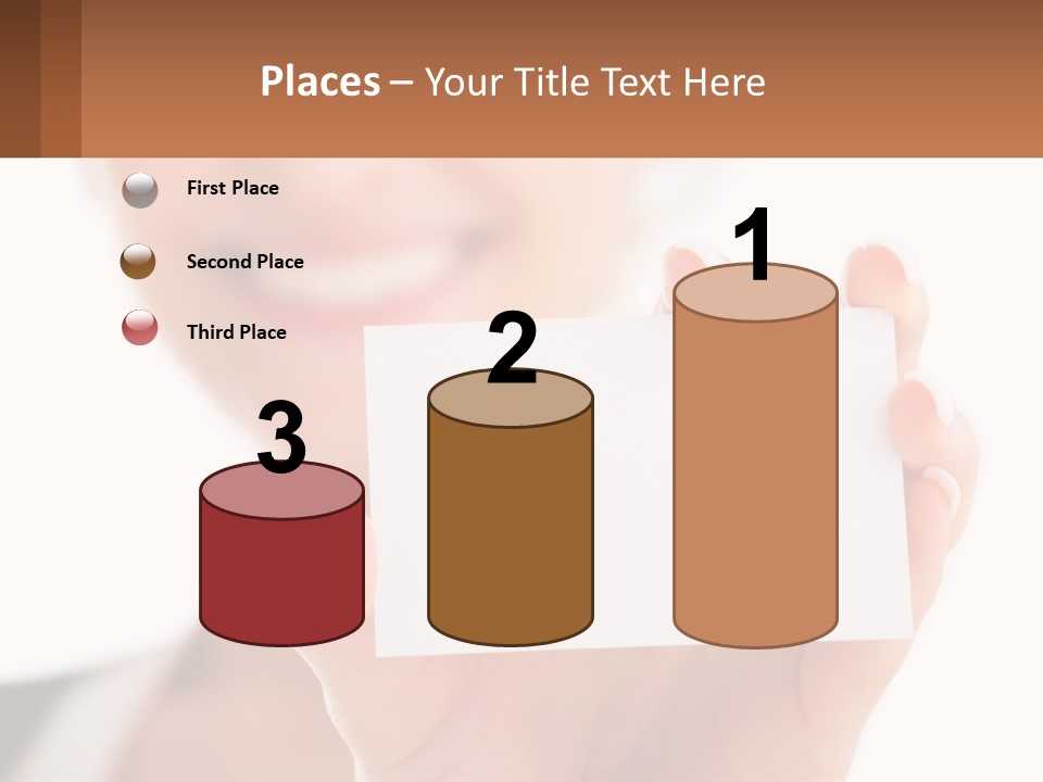 A Woman Holding A Business Card In Her Hand PowerPoint Template