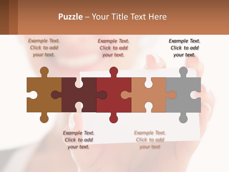 A Woman Holding A Business Card In Her Hand PowerPoint Template