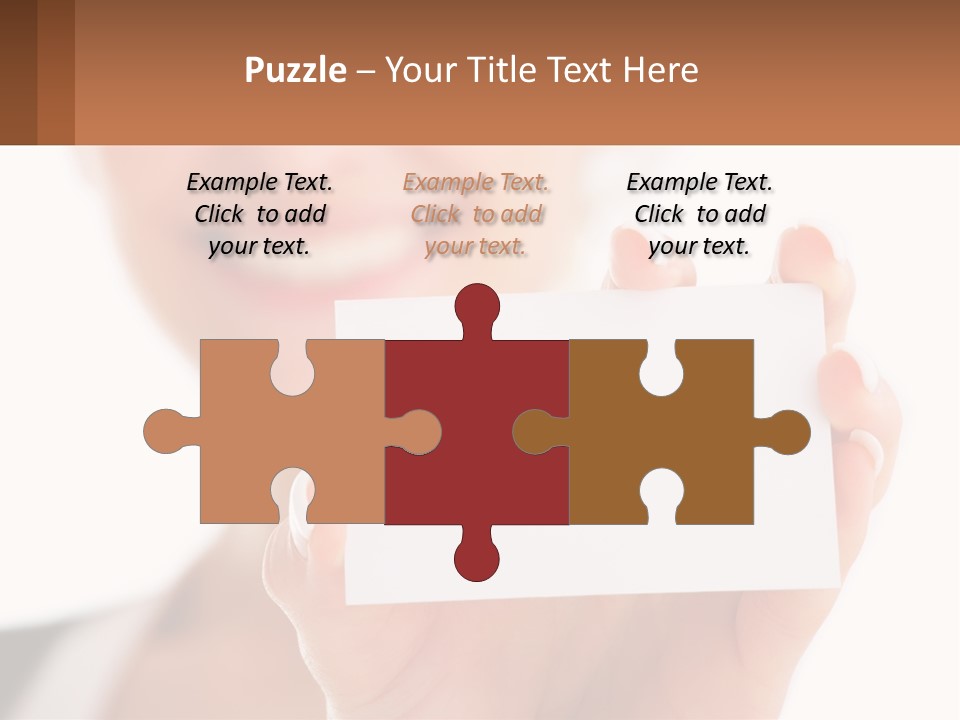 A Woman Holding A Business Card In Her Hand PowerPoint Template