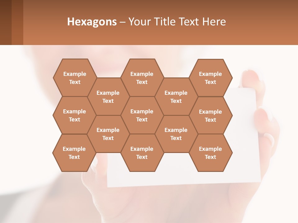 A Woman Holding A Business Card In Her Hand PowerPoint Template