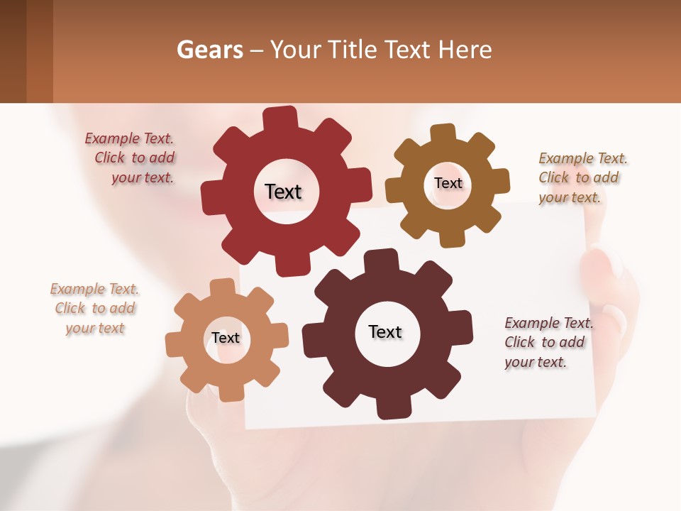 A Woman Holding A Business Card In Her Hand PowerPoint Template