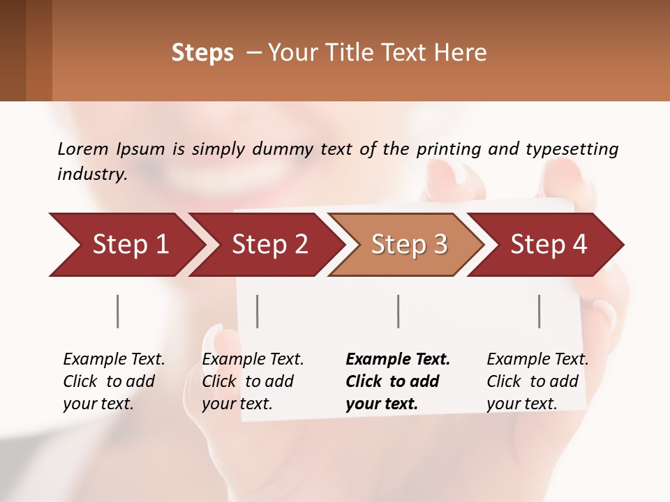 A Woman Holding A Business Card In Her Hand PowerPoint Template