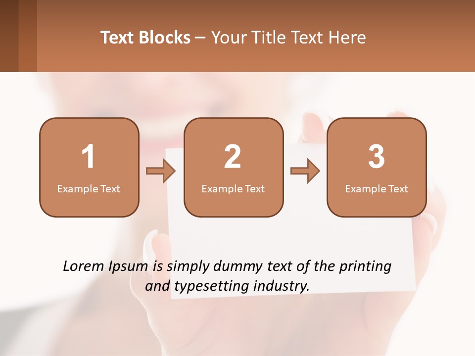 A Woman Holding A Business Card In Her Hand PowerPoint Template