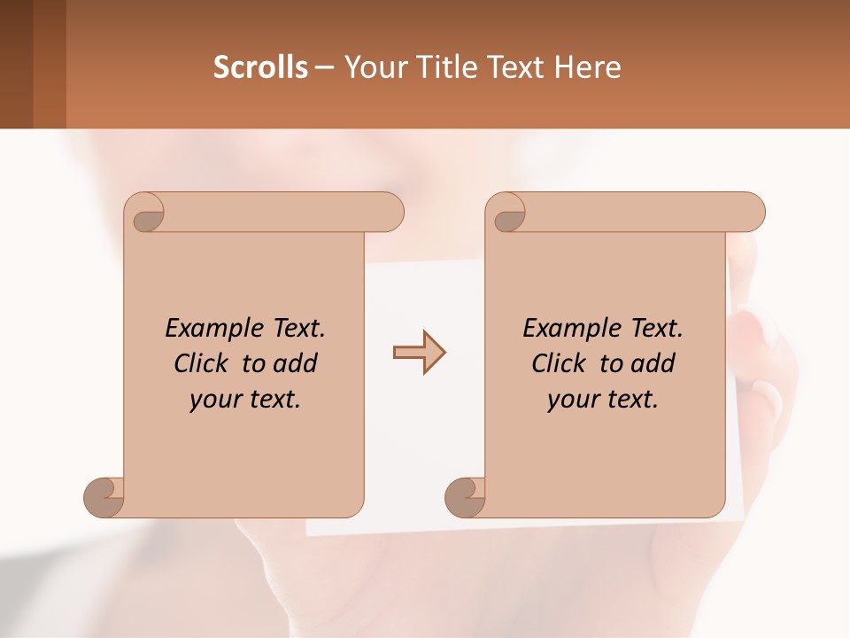 A Woman Holding A Business Card In Her Hand PowerPoint Template
