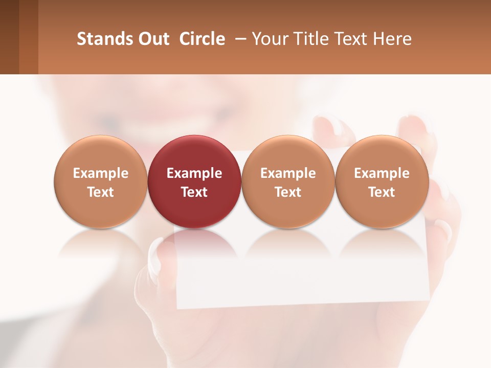 A Woman Holding A Business Card In Her Hand PowerPoint Template