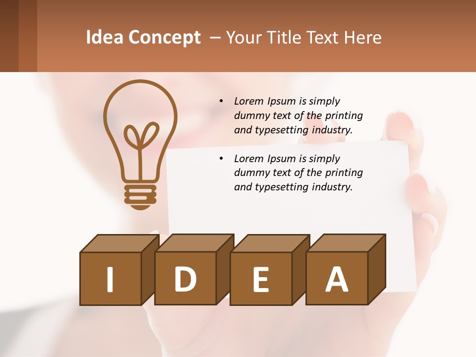 A Woman Holding A Business Card In Her Hand PowerPoint Template