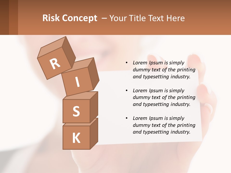 A Woman Holding A Business Card In Her Hand PowerPoint Template