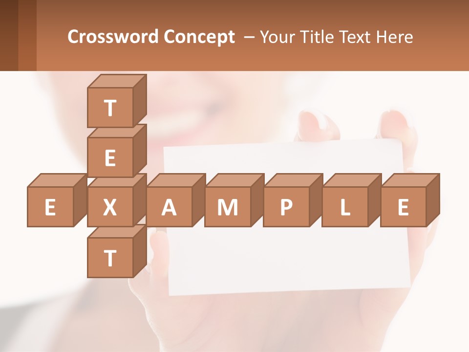 A Woman Holding A Business Card In Her Hand PowerPoint Template