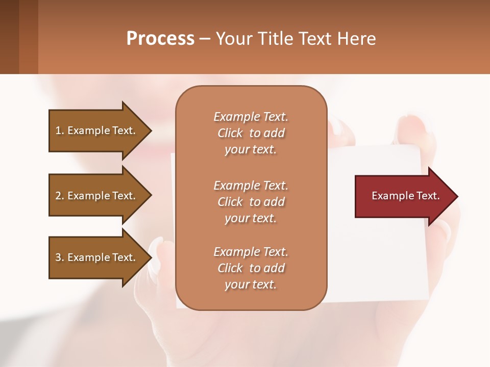 A Woman Holding A Business Card In Her Hand PowerPoint Template