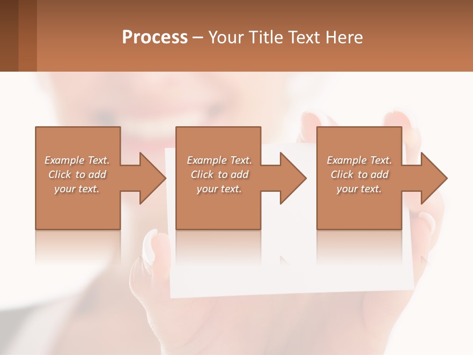 A Woman Holding A Business Card In Her Hand PowerPoint Template